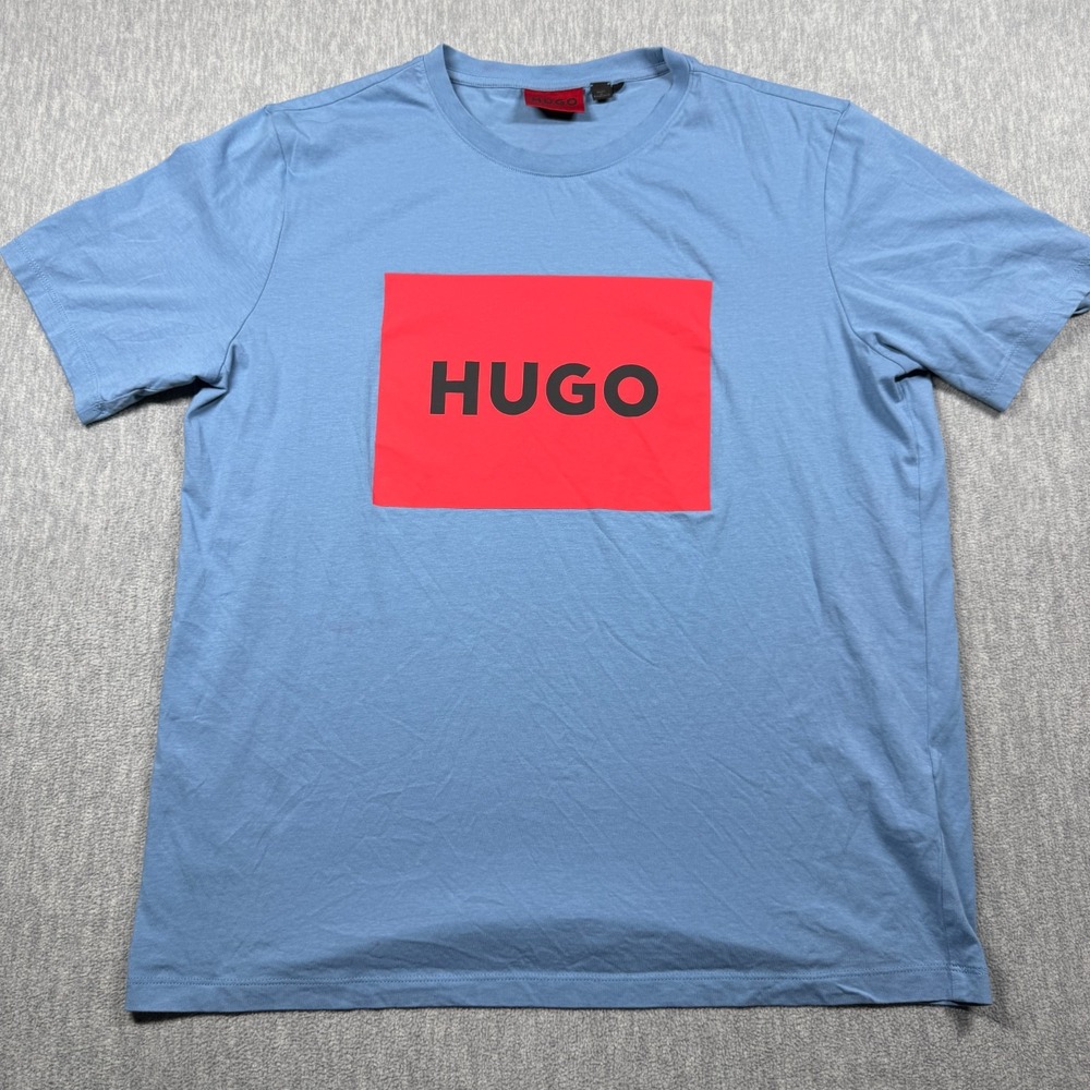 Hugo Boss Shirt Mens M Blue Red Label Box Logo Short Sleeve Crewneck Casual Tee